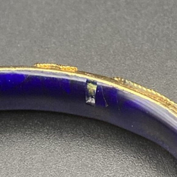 Vintage Cloisonné Bangle Bracelet Blue Gold Floral Motif Enamel Hinged 7"x1/3"w - Picture 12 of 15
